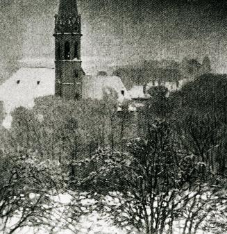 Carl Moll, Die Heiligenstädter Kirche bei Schnee und Nebel, 1903, Öl auf Leinwand, 80 × 80 cm