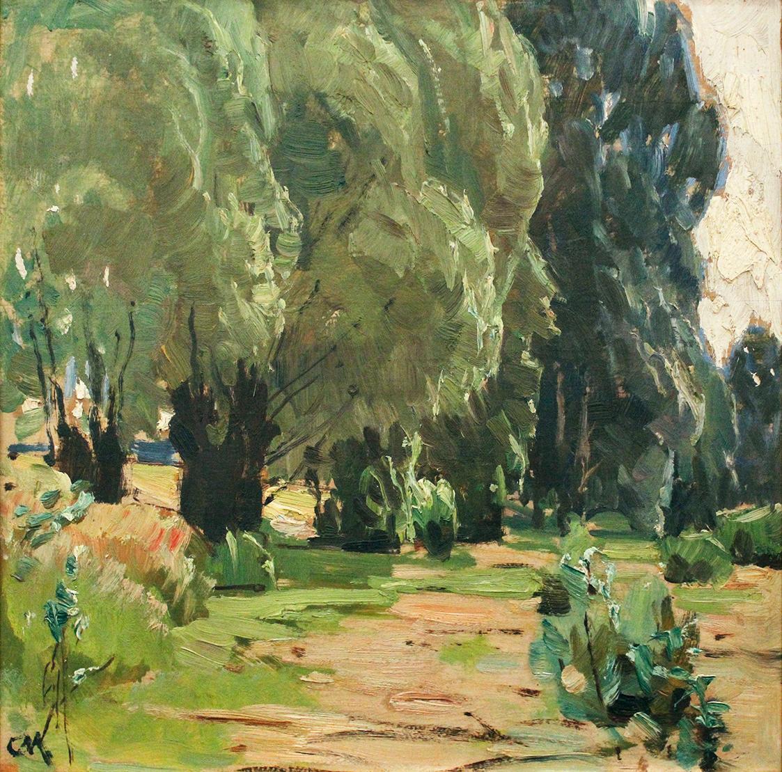 Carl Moll, Praterau, 1921, Öl auf Holz, 36 × 35 cm, Unbekannter Besitz