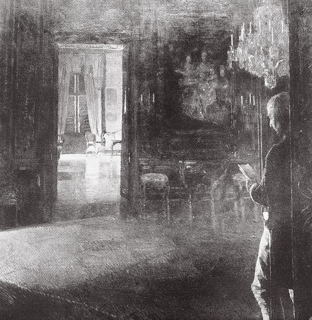 Carl Moll, Vieux Laque Zimme im Schloss Schönbrunn, 1908, Öl auf Leinwand, 118 × 118 cm, Unbeka ...