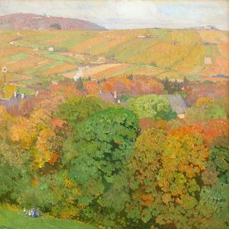 Carl Moll, Blick auf Heiligenstadt und den Nussberg im Herbst, 1902 um, Öl auf Leinwand, 60 × 6 ...