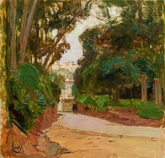 Carl Moll, Der Bois de Boulogne in Algier, 1930, Öl auf Holz, 34 × 35,5 cm, Privatbesitz