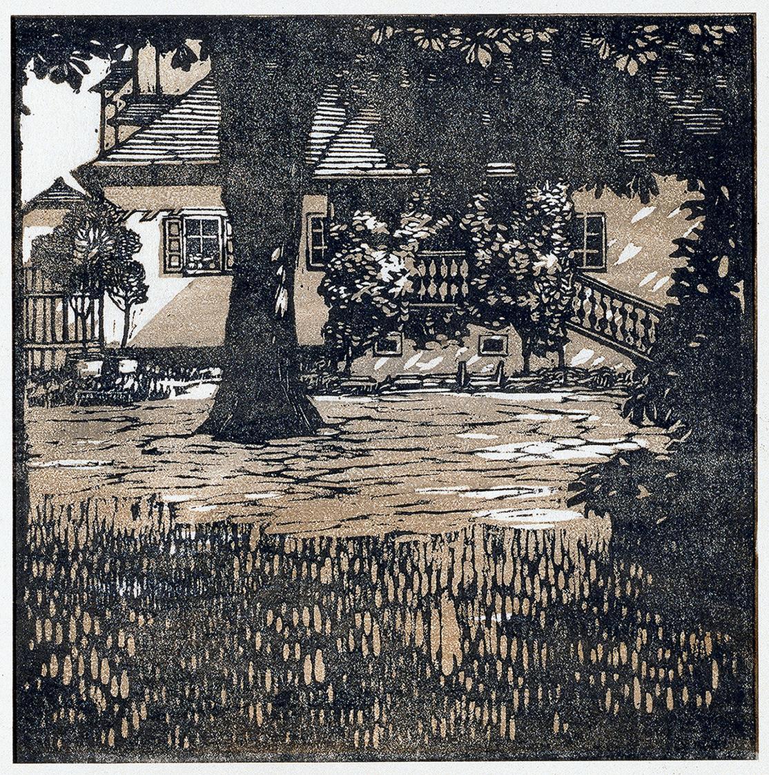 Carl Moll, Heiligenstadt, Probusgasse, 1903–1906, Farbholzschnitt, Aquarelldruck auf Japanpapie ...