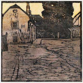 Carl Moll, Heiligenstadt, Pfarrplatz 2, 1903–1906, Farbholzschnitt, Aquarelldruck auf Japanpapi ...