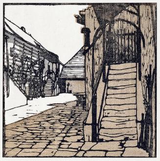 Carl Moll, Heiligenstadt, Pfarrplatz 2, 1903–1906, Farbholzschnitt, Aquarelldruck auf Japanpapi ...