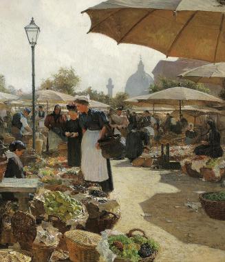 Carl Moll, Naschmarkt, 1897, Öl auf Leinwand, 70 x 61 cm, Privatbesitz Wien, Courtesy Galerie K ...
