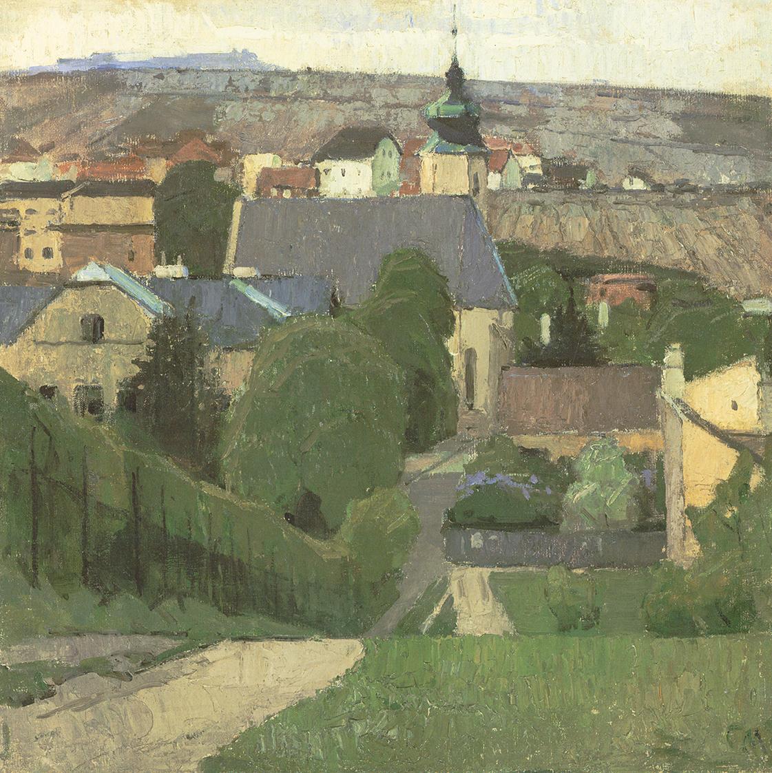 Carl Moll, Grinzing im Frühling, 1943 um, Öl auf Leinwand, 60 × 60 cm, Privatbesitz Wien