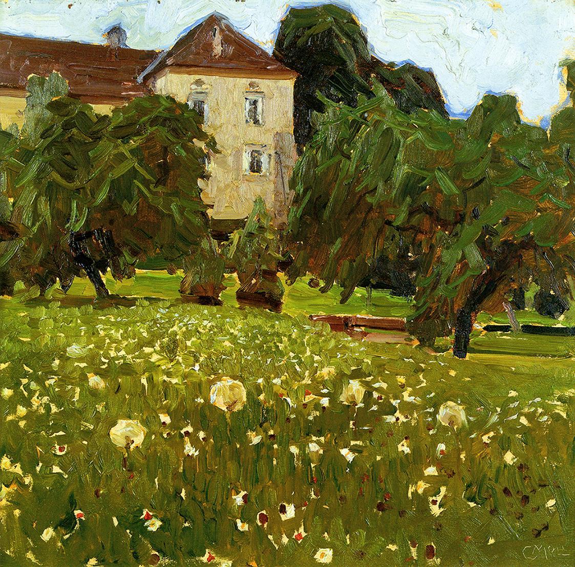 Carl Moll, Schlosspark Schloss Neudorf, 1931 um, Öl auf Holz, 35 × 35,5 cm, Unbekannter Besitz