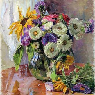 Carl Moll, Astern und Sonnenblumen, 1926 vor, Öl auf Leinwand, 60 × 60 cm, Oesterreichische Nat ...