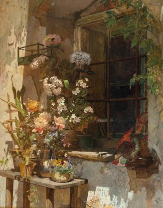 Carl Moll, Am Fenster (Naturstudie), 1892, Öl auf Holz, 123,3 × 97 cm, Privatbesitz, courtesy E ...
