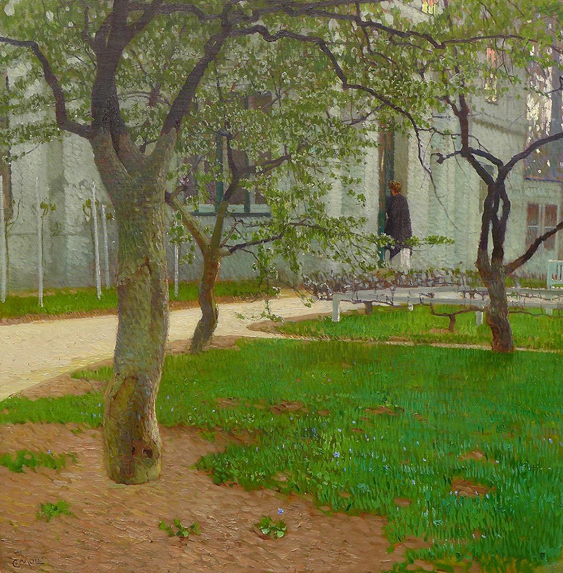 Carl Moll, Frühling, 1903 um, Öl auf Leinwand, 100 × 100 cm, Sammlung Richard Grubman und Carol ...