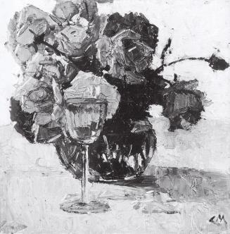 Carl Moll, Stillleben mit Rosen und Weinglas, 1931, Öl auf Holz, 34 × 32 cm, Unbekannter Besitz