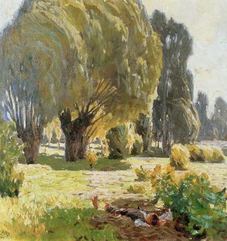 Carl Moll, Sommertag, 1922 um, Öl auf Leinwand, 59,5 × 59,5 cm, Privatbesitz Österreich