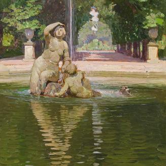 Carl Moll, Najadenbrunnen in Schönbrunn I, 1910/ 1911, Öl auf Holz, 35,5 × 35,5 cm, Sammlung Ri ...