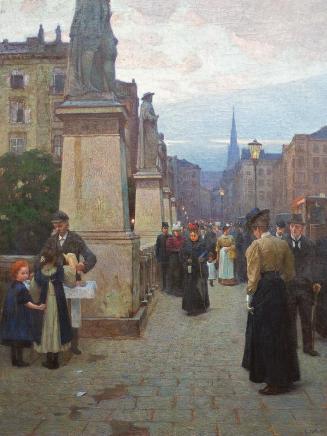 Carl Moll, Blick von der Elisabethbrücke in die Kärntnerstraße (Abenddämmerung), 1897, Öl auf L ...