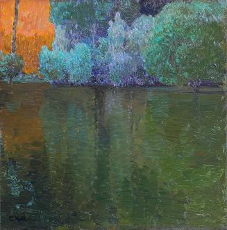 Carl Moll, Stiller Weiher, 1899 um, Öl auf Holz, 26,5 × 26 cm, Privatbesitz, Wien