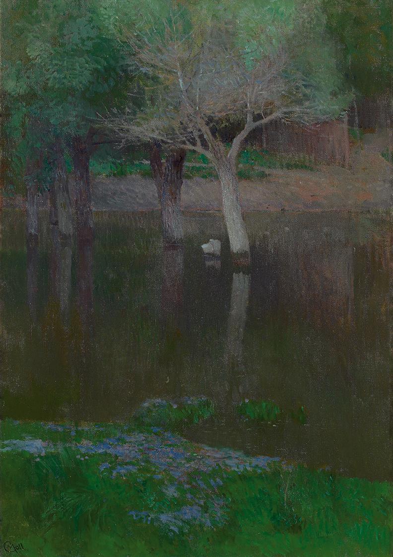 Carl Moll, Stiller Weiher, um 1899, Öl auf Leinwand, 70,5 × 50,5 cm, Albertina Wien. Sammlung E ...