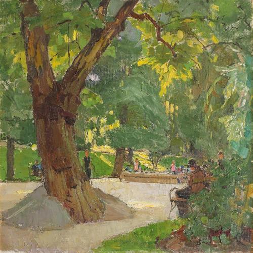 Carl Moll, Heiligenstädterpark, 1918, Öl auf Leinwand, 60 x 60 cm, Sammlung Eisenberger Wien