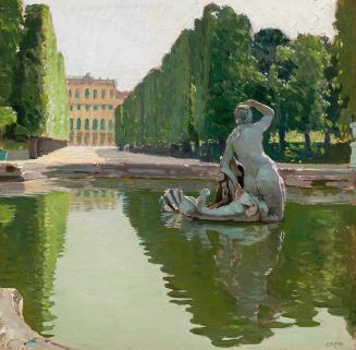 Carl Moll, Schönbrunner Schlosspark mit Najadenbrunnen, 1910 um, Öl auf Holz, 35,5 x 36 cm, Neu ...