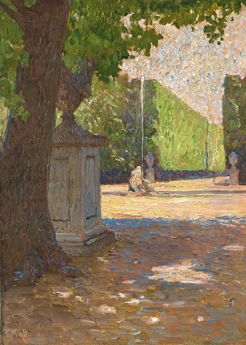 Carl Moll, In Schönbrunn, 1911, Öl auf Holz, 31,6 × 22,5 cm, Leopold Museum-Privatstiftung, Wie ...