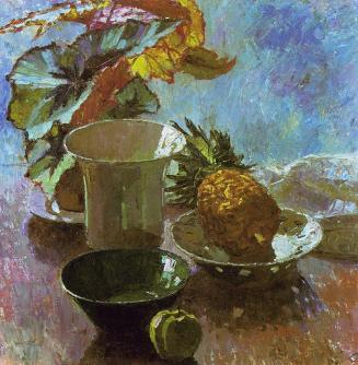 Carl Moll, Stillleben mit Ananas und Apfel, 1930 um, Öl auf Leinwand, 60 x 60 cm, Sammlung Dich ...