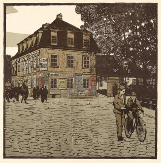 Carl Moll, Bäckenhäusl, um 1909, Farbholzschnitt, 7 Farben, Blattmaße: 63 × 52,3 cm, Wien Museu ...