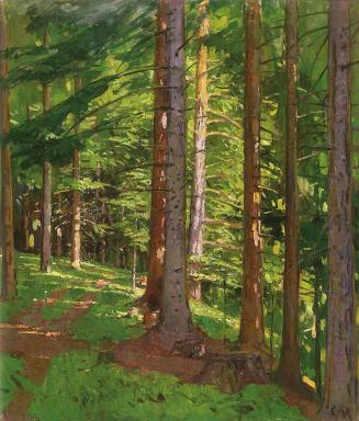 Carl Moll, Sonnendurchfluteter Wald, Semmering, 1940 um, Öl auf Leinwand, 70 × 60 cm, Unbekannt ...