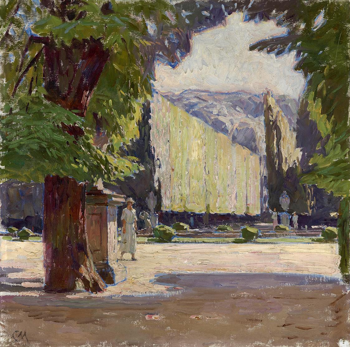 Carl Moll, Im Schlosspark Schönbrunn, 1926 um, Öl auf Leinwand, 60 × 60 cm, Unbekannter Besitz