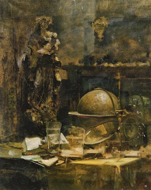 Carl Moll, Atelieransicht, 1894, Öl auf Papier auf Karton, 56,5 × 69 cm, Privatbesitz Österreic ...
