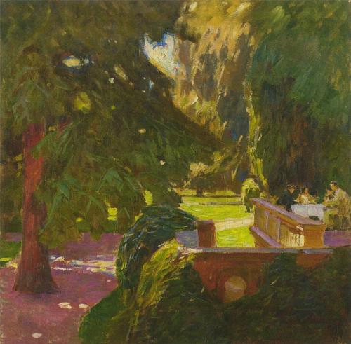 Carl Moll, Villa Primavesi, 1919 um, Öl auf Leinwand, 60 × 60 cm, Privatbesitz, courtesy im Kin ...