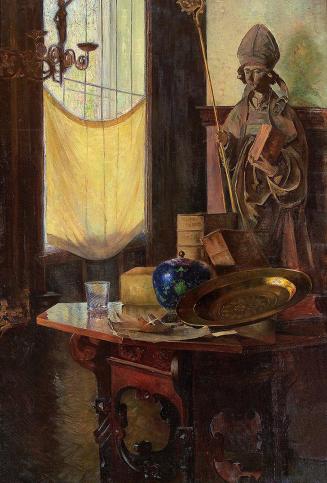 Carl Moll, Atelieransicht, 1890, Öl auf Leinwand, 180 × 120,5 cm, Unbekannter Besitz