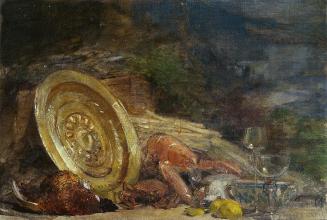 Carl Moll, Stillleben mit Hummer und Messingtablett, 1892, Öl auf Leinwand, 40 × 58,5 cm, Priva ...