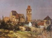 Carl Moll, Blick auf Perchtoldsdorf, 1886, Öl auf Holz, 36,5 × 51 cm, Unbekannter Besitz