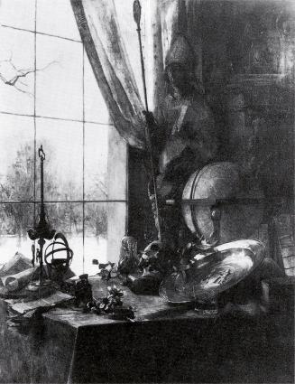 Carl Moll, Atelieransicht mit Globus und Statue, 1890 um, Öl auf Leinwand, 177 × 140 cm, Unbeka ...