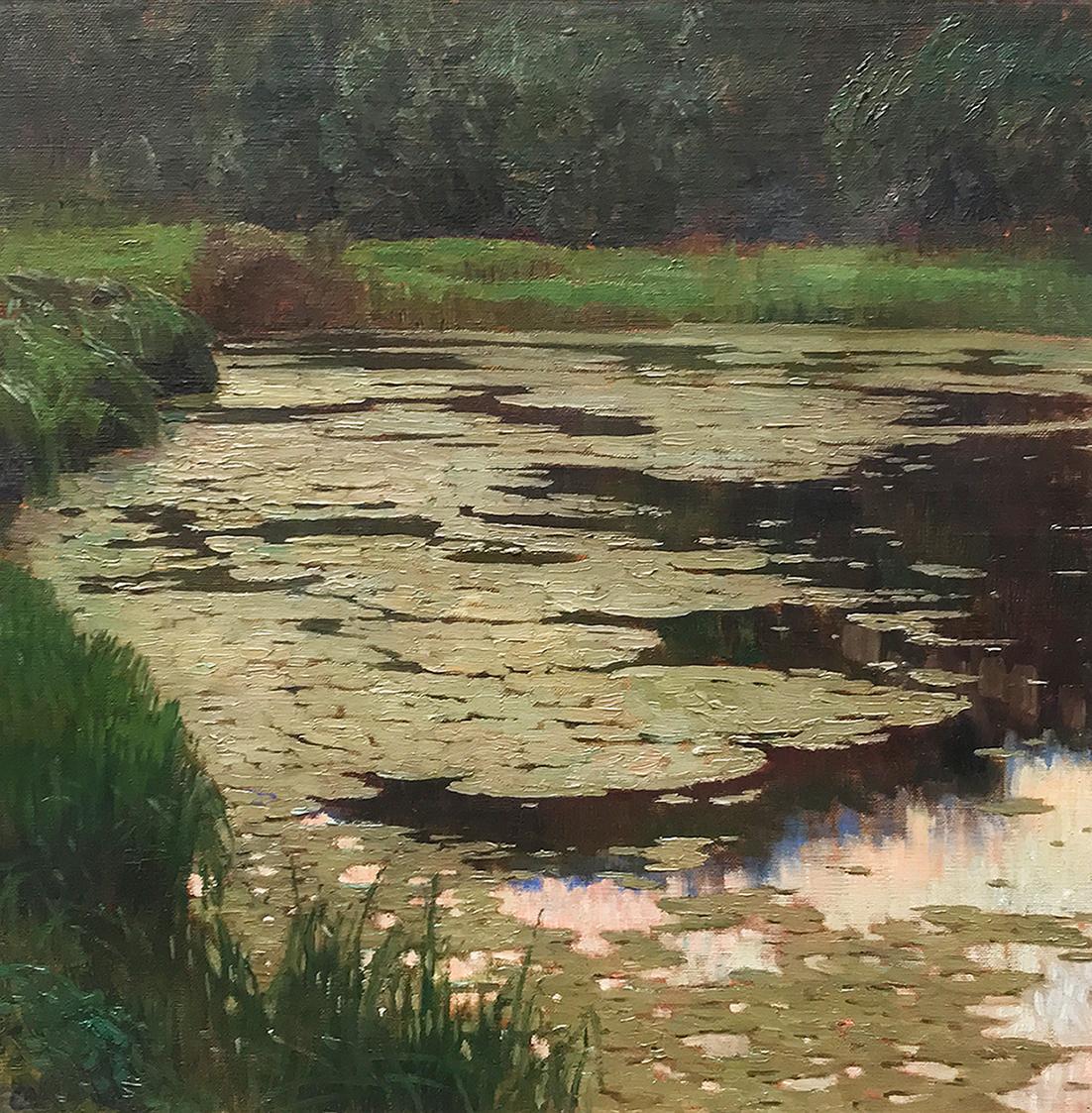 Carl Moll, Waldweiher mit Seerosen, 1898/ 1899, Öl auf Leinwand, 60 × 60 cm, Sammlung Richard G ...