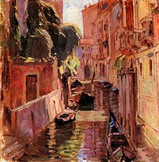 Carl Moll, Das rote Haus in Venedig, 1924 um, Öl auf Holz, 35 × 35 cm, Unbekannter Besitz