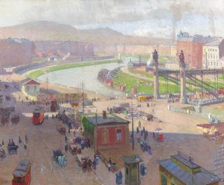 Carl Moll, Blick auf den Donaukanal mit der Augartenbrücke, 1900 um, Öl auf Leinwand, 60 × 72 c ...