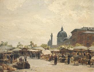 Carl Moll, Naschmarkt, 1893, Öl auf Holz, 26,3 × 35,5 cm, Privatbesitz Wien, courtesy Kunsthand ...