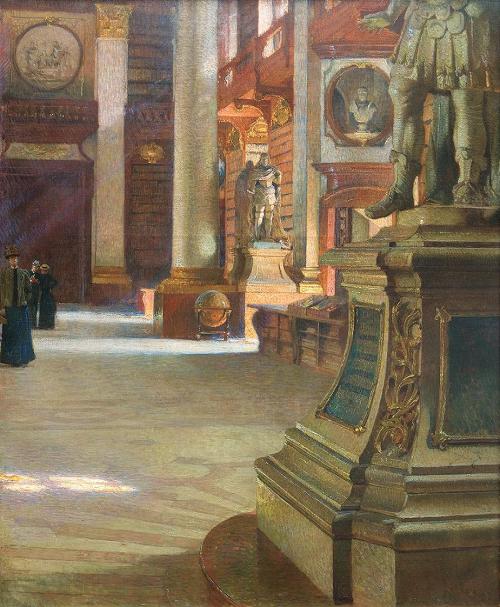 Carl Moll, Hofbibliothek in Wien, 1899, Öl auf Leinwand, 126 × 105 cm, Privatbesitz, courtesy W ...