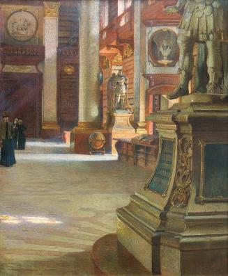 Carl Moll, Hofbibliothek in Wien, 1899, Öl auf Leinwand, 126 × 105 cm, Privatbesitz, courtesy W ...