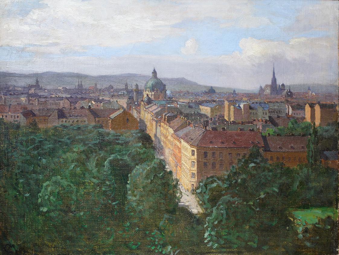 Carl Moll, Wienansicht aus dem Palais Probst, 1897, Öl auf Leinwand, 50 × 63 cm, Art Agency Ger ...