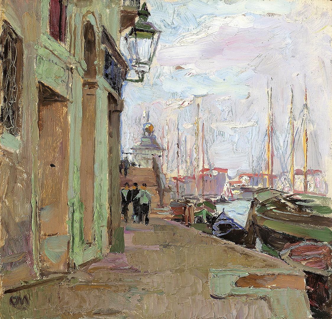 Carl Moll, Am Zattere in Venedig, 1926, Öl auf Holz, 34 × 35,5 cm, Galerie Kovacek & Zetter, Wi ...