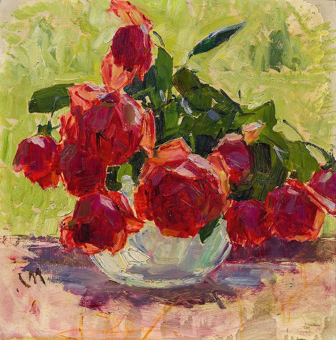 Carl Moll, Rosen, 1931 um, Öl auf Holz, 35,3 × 34,8 cm, Privatbesitz