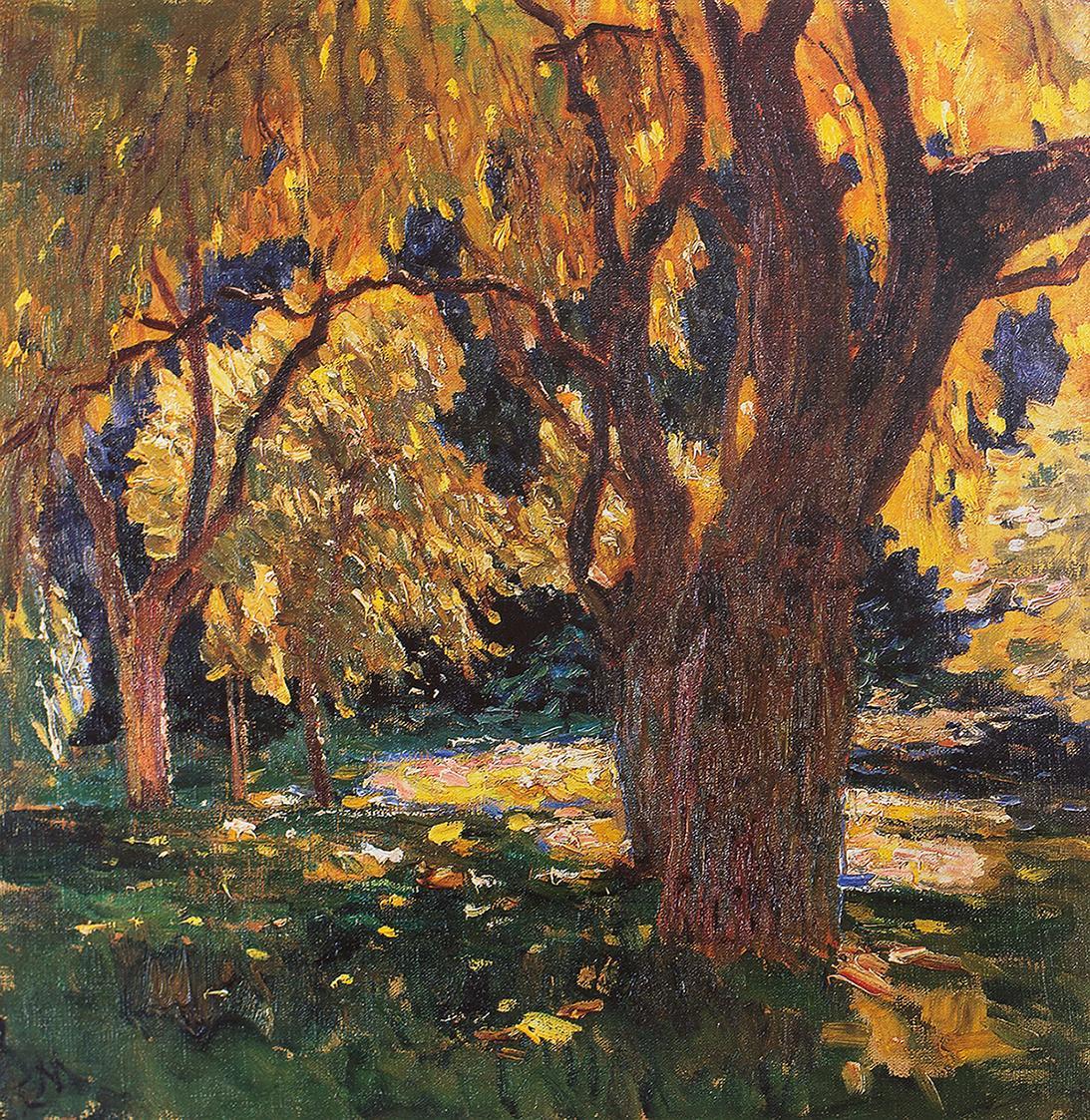 Carl Moll, Park in Jaispitz (?), 1921, Öl auf Leinwand, 60 × 60 cm, Unbekannter Besitz