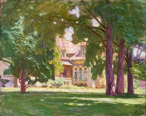 Carl Moll, Hermesvilla im Lainzer Tiergarten, 1928 um, Öl auf Leinwand, 40,5 × 50,5 cm, Privatb ...