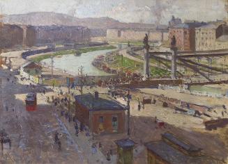 Carl Moll, Blick auf den Donaukanal mit der Augartenbrücke, 1900 um, Öl auf Holz, 26,5 × 35,5 c ...