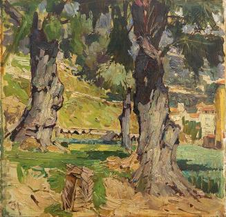 Carl Moll, Olivenbäume in Sanary, 1931 um, Öl auf Holz, 34,3 × 35,5 cm, Privatbesitz, courtesy  ...