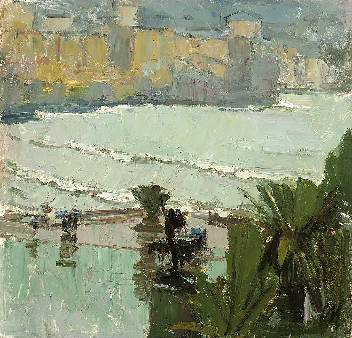 Carl Moll, Rapallo bei Regen, 1932, Öl auf Holz, 33,8 × 35,2 cm, Privatbesitz, courtesy Galerie ...