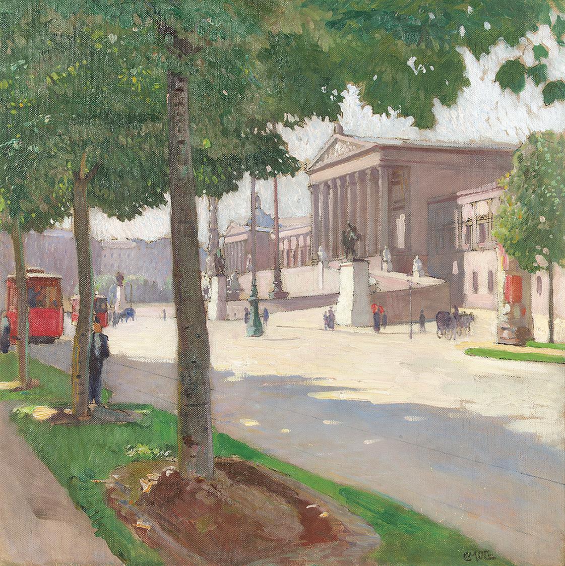 Carl Moll, Ringstraße in Wien, 1902, Öl, Bleistift auf Leinwand, 60,5 × 60,5 cm, Albertina Wien ...