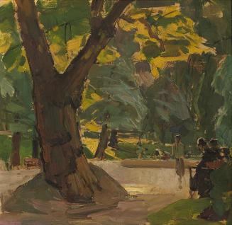 Carl Moll, Heiligenstädterpark, 1918 vor, Öl auf Holz, 34,7 × 35 cm, Privatbesitz Salzburg