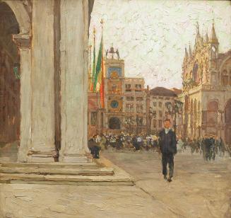 Carl Moll, Markusplatz in Venedig, 1899 um, Öl auf Holz, 33,5 × 35,4 cm, Privatbesitz